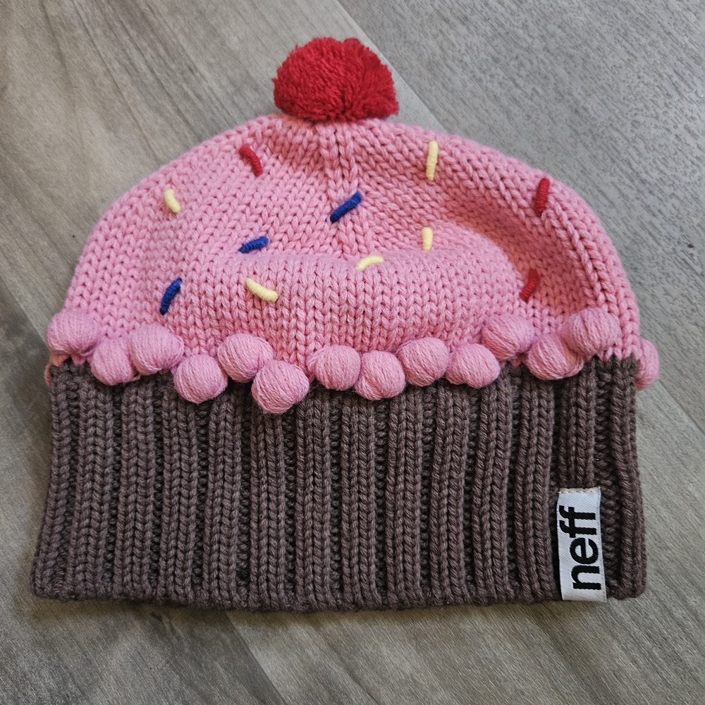 Neff Pink Cupcake Beanie with Brown Base